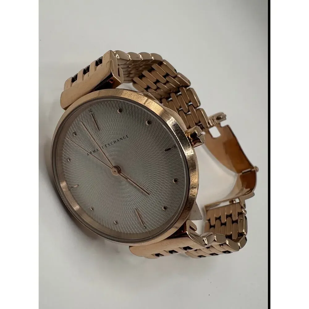 Armani Exchange Women Rose Gold Guilloche Dial Bracelet Watch Stainless Gold